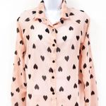 Urban Outfitters Heart Print Chiffon Long Sleeve High Low Collared Button Up Shirt Top Blouse Photo 2