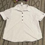 Ny Collection  Dark Blue Polka Dot and White Button Down Shirt Size 1X Photo 0