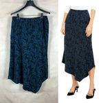 Alfani Black/Teal Floral Asymmetrical Hem Midi Skirt NEW 2 Photo 1