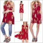 Free People  Lovely Day Red Floral Print Dress Tunic V-Neck Tassels Women’s S Photo 2