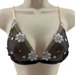 TAMSC Black Semi Sheer Bralette Embroidered Floral Womens Medium Photo 0