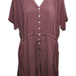 Torrid  Brown Short Sleeve Drawstring Waist Romper Button Front V Neck Size 1 Photo 0