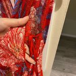 Free People  Red Floral Mini Dress with v neck and lace trim  Photo 1