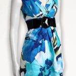 Corey P. Sleeveless Floral Tropical Print Mini Dress Belt Mini‎ Dress Blue 10 Blue Photo 0