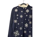 Croft & Barrow Womens M 23x26 Navy Fleece Snowflake Zip-Up Jacket Sherpa Holiday Photo 1