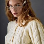 English Factory  front cable stitch cardigan in beige large NWOT Photo 0