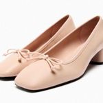 ZARA NEW LEATHER BALLET FLATS SHOES WITH BLOCK HEELS BEIGE EU 40 US 9 Photo 0