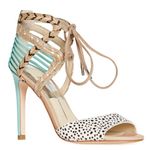 Dolce Vita Hexen Mint & Tan Lace Up Caged Animal Print Snakeskin Heels Size 7.5 Photo 0