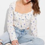 Wild Fable Women's Floral Milkmaid Top Cream Blue - Small Photo 3