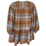 Free People  Alexa Plaid Mini Dress Long Sleeve‎ Ruffle Hem Button Front Size XS Photo 3