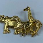 Premier Designs Animal Safari Brooch Vintage Gold Tone Elephant Zebra Giraffe Photo 1