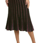 Nanette Lepore  Very Black Le Rouge Silver Sparkle Pleated Midi Knit Swing Skirt Photo 0