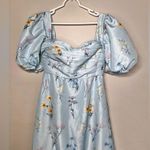 Self Portrait NWOT Self-Portrait Watercolor Taffeta Blue Puff Sleeve Floral Midi Dress Size 6 Photo 5