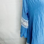 Swimsuit Coverup Dress Women One Size Blue White Crochet Lace Trim Boho Peasant Photo 4