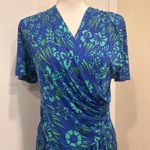 VTG 70s Bessi Firenze Blue Green Floral Silk Faux Wrap Surplice Dress Mod Small Size XS Photo 4