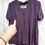 Wilfred Top Women Size XS Plum Vneck Button Short Sleeve Blouse Cuff Sleeves Purple Photo 2