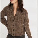 Madewell  Harwood Cableknit Mockneck Cardigan Sweater in Heather Otter Sz Small Photo 1