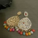 New! Gold Multicolour Stone Earrings, Sangeet Bridal Indian Wedding Earrings Silver Photo 2