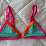 SheIn Hot Pink Ribbed Colorblock Bikini Top Photo 0