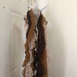 Vintage Cottagecore Whimsical Cream brown crochet scarf with ruffles and fringe #boho #festival Photo 1