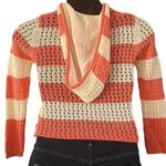 Excellent Pinc Premium Women Coral Cream Striped Knit Hoodie Sweater Size Large Orange Photo 3