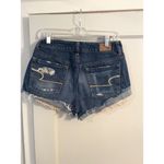 American Eagle Size 6 Destroyed Cut off Shorts Lace Pockets hi rise Blue Photo 2