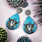 Handmade Wooden double‎ sided western style retro bullhead waterdrop dangle earrings Photo 6