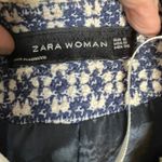 ZARA Tweed Fringe Midi Coat Jacket Small Blue Cream Open Front Lined Photo 6