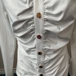 Chic Me  White V Neck Button Up White Slim Blouse Photo 1