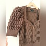 EXPRESS Knit Puff Short Sleeve Sweetheart Neckline Cardigan in Brown - Size M Photo 2
