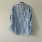 ZARA  Blue White Striped Button Down Wide Sleeve V Neck Cotton Blouse L NWT Photo 1