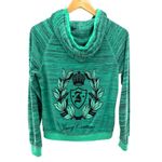 Juicy Couture Green Velour Zip Hoodie Crest Rhinestone Logo Y2K Tracksuit M Photo 4