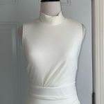 Mock Neck Ruched Mesh Bodycon Dress (white) White Photo 3