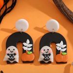 🌸 4 for $20 Black and white ghost earrings with orange pumpkin #halloween Photo 5