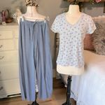 Pajama Set Jockey Cotton Short Sleeve V Neck Top M Drawstring Pants Gray Blue XS Size undefined Photo 1