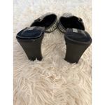 Leslie Fay  Black and White Woven Mules Heels Square‎ Toe Retro 9 Photo 5