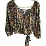 BCBGeneration NWOT Black Floral Crop Wrap Top w Tie Photo 0