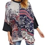 Free People Pieced Knit Fringe Paisley Poncho Sweater XS/S Photo 0