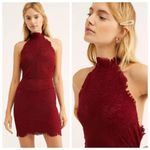 Free People  Intimately Harper Burgundy High Neck Halter Lace Mini Dress Photo 2