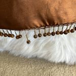 Vintage brown beaded fish scale triangle shape double handle satin handbag purse Photo 11