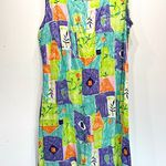 Tank Dress Summer Colors Squares & Fruit Print Ruffle Flare Hem by Line Two Size L Photo 0