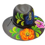 HAT MEXICAN Artisanal Hand Painted Fedora Floral Sombrero Panama Bohemian Black Photo 9