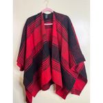 EXPRESS  oversized blanket poncho red black textured open front, size one size Photo 3