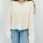 American Eagle  ultra slouchy boho ivory knit v-neck wide neck sweater xs Photo 2