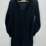 Loft  Pleated Tie Neck Dress Women Medium Black Loose MISSING BELT Long Sleeve Photo 0