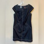 Denim Shift Mini Dress Women’s Size 10 Zip Pockets Casual Workwear Blue Photo 5