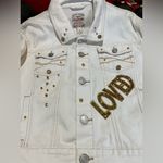 Aeropostale Customized-Patchwork white  denim jacket featuring gold sequin Size L Photo 9