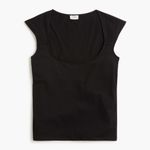 J.Crew Cap Sleeve Stretch Cotton Blend Squareneck Tank Top in Black, Size Medium Photo 2