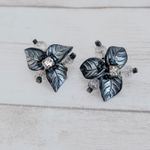 Vintage Clip On Earrings Whimsical Dark Flower Leaf Design Photo 1