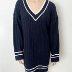 VICI [] Navy Blue White V-Neck Chunky Cable Knit Oversized Sweater Dress NWT XL Photo 1